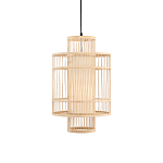 Подвесной светильник из деревянных прутьев с плафоном из натуральной ткани Light Inside the Cell варинант исполнения - 2 | Loft Concept в Барнауле