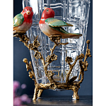 Ваза стеклянная прозрачная с бронзовым основанием в виде ветвей и фарфоровыми птичками Eden Garden варинант исполнения - 5 | Loft Concept в Барнауле