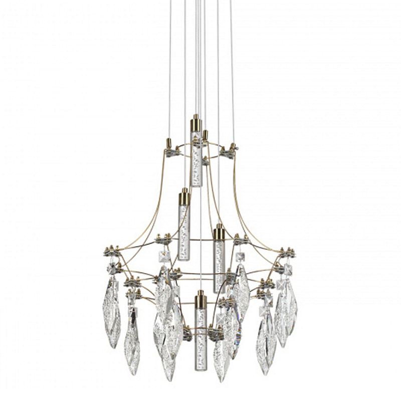 Люстра подвесная из металла с хрустальными подвесками прозрачного цвета Quasar 41 Золотой Хром в Барнауле | Loft Concept 