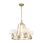 Люстра цвета латунь с 4-мя тканевыми абажурами и стеклянными шарами Quoizel варинант исполнения - 2 | Loft Concept в Барнауле