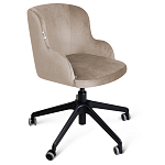 Стул с мягкой бежевой обивкой из велюра и подъемно-поворотным механизмом на черных колесиках Harper Beige варинант исполнения - 1 | Loft Concept в Барнауле
