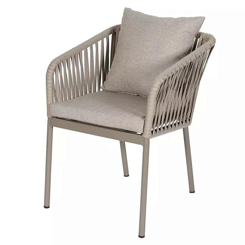 Стул серо-бежевый с декоративным плетением на спинке и подлокотниках Chair Weave Серо-бежевый Стул серо-бежевый с декоративным плетением на спинке и подлокотниках Chair Weave Серо-бежевый в Барнауле | Loft Concept