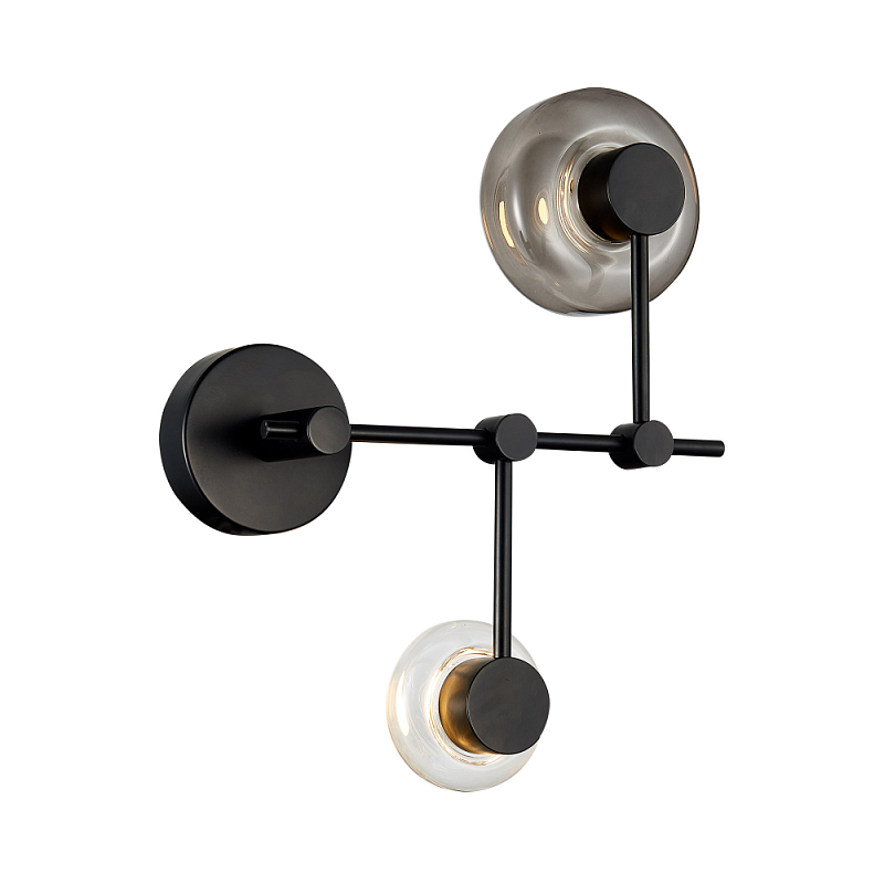 Бра с 2-мя плафонами разного диаметра и цвета Polyhedron Дымчатый (Smoke) Прозрачный Черный в Барнауле | Loft Concept 