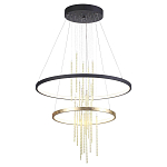 Люстра подвесная с 2-мя круглыми подвесами в черном и золотистом цвете и вертикальными подвесками Ring Horizontal варинант исполнения - 2 | Loft Concept в Барнауле
