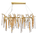 Люстра линейная золотого цвета с декоративными ветвями и длинными стеклянными подвесками в форме сосулек Droplet Chandelier варинант исполнения - 1 | Loft Concept в Барнауле