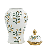 Ваза белая с крышкой с рисунком зеленых и золотых листьев 40 см Chinoiserie Ceramics варинант исполнения - 2 | Loft Concept в Барнауле