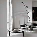 Торшер с изогнутой черной металлической стойкой и цилиндрическим плафоном Davide Groppi варинант исполнения - 7 | Loft Concept в Барнауле