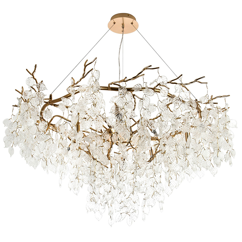 Люстра с хрустальными подвесками в виде листьев Fairytree Leaves Gold Chandelier 10 Золотой Прозрачный в Барнауле | Loft Concept 