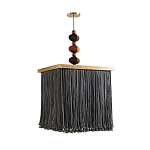 Люстра квадратная с бахромой и подвесом из деревянных бусин Psyche варинант исполнения - 1 | Loft Concept в Барнауле