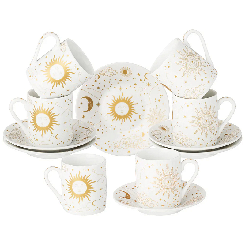 Кофейный сервиз из фарфора с рисунком звезд и созвездий 100 мл Porcelain Astronomy Collection Белый Золотой Кофейный сервиз из фарфора с рисунком звезд и созвездий 100 мл Porcelain Astronomy Collection Белый Золотой в Барнауле | Loft Concept
