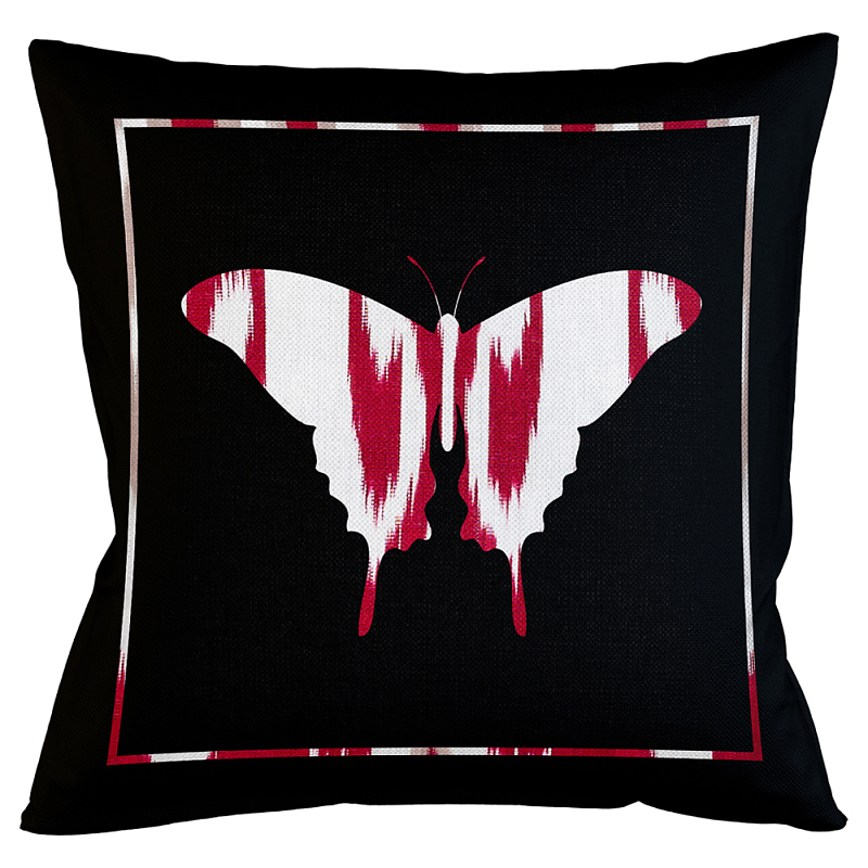 Подушка декоративная бабочка с красным узором Ikat Pattern Черный Белый Красный Бежевый Подушка декоративная бабочка с красным узором Ikat Pattern Черный Белый Красный Бежевый в Барнауле | Loft Concept