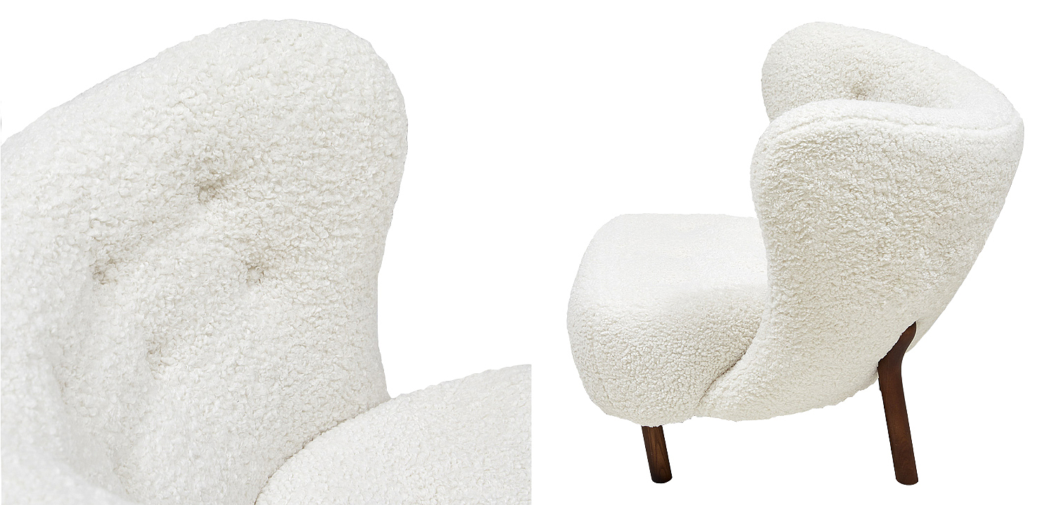 Дизайнерское кресло Boucle Neve White Armchair с обивкой букле и ножками из массива ясеня Дизайнерское кресло Boucle Neve White Armchair с обивкой букле и ножками из массива ясеня - Loft-Concept в Барнауле