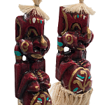 Комплект из 2-х деревянных статуэток Asmat Straw Headdress Statuettes Red Tattoo варинант исполнения - 3 | Loft Concept в Барнауле