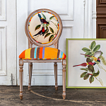 Стул бежевый в разноцветную полоску из натурального бука с изображением птиц и цветов Blooming Red Blue Birds Colorful Stripes Chair варинант исполнения - 6 | Loft Concept в Барнауле