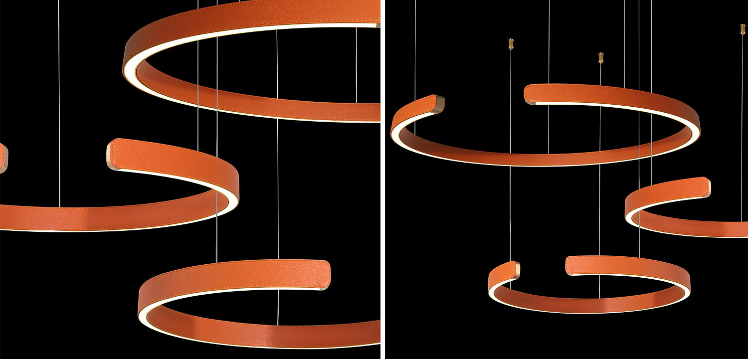 Люстра Half Ring 3 orange leather Люстра Half Ring 3 orange leather - Loft-Concept в Барнауле