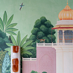 Обои ручная роспись Mahal Garden Original colourway on blue painted Xuan paper варинант исполнения - 3 | Loft Concept в Барнауле