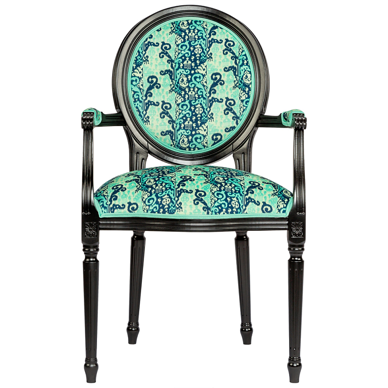 Стул из натурального бука с подлокотниками Ikat Pattern бирюзовый Черный Бирюзовый в Барнауле | Loft Concept 