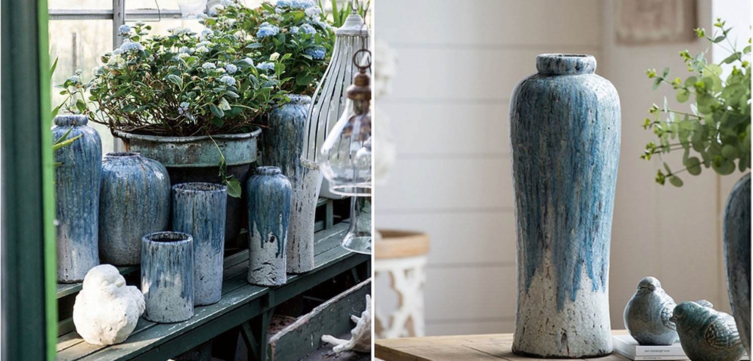 Ваза Terracotta Vase blue-white high Ваза Terracotta Vase blue-white high - Loft-Concept в Барнауле