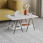 Стол журнальный с белой прямоугольной столешницей и полкой ESSEL WHITE варинант исполнения - 2 | Loft Concept в Барнауле