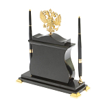 Часы настольные с Гербом России и 2-мя шариковыми ручками в комплекте Stone Clock варинант исполнения - 3 | Loft Concept в Барнауле