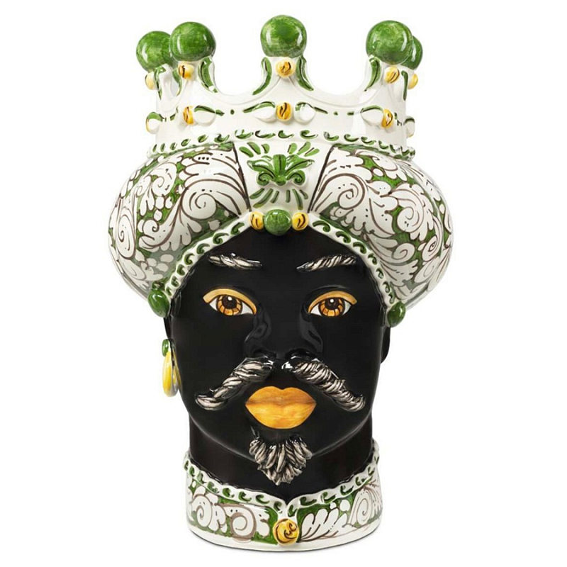 Ваза Vase Moro Man Ornate Dark Green Черный Зеленый Белый в Барнауле | Loft Concept 
