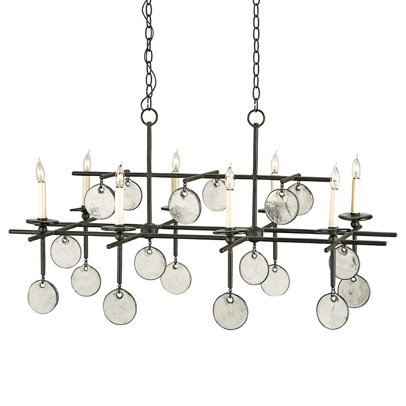 Люстра линейная черная с круглыми прозрачными подвесками Horizontal Rectangular Chandelier Черный Прозрачный Люстра линейная черная с круглыми прозрачными подвесками Horizontal Rectangular Chandelier Черный Прозрачный в Барнауле | Loft Concept