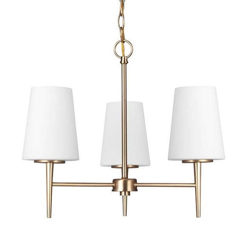 Люстра в цвете латунь с 3-мя белыми конусными плафонами Generation Lighting Латунь Белый в Барнауле | Loft Concept 