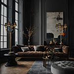 Настольная лампа на металлическом основании бронзового цвета с 4-мя черными конусовидными абажурами Dignity варинант исполнения - 5 | Loft Concept в Барнауле