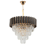 Люстра из черного металла с многоярусными подвесками из прозрачного хрусталя на золотой цепи Empire Black Chandelier Crystal варинант исполнения - 2 | Loft Concept в Барнауле