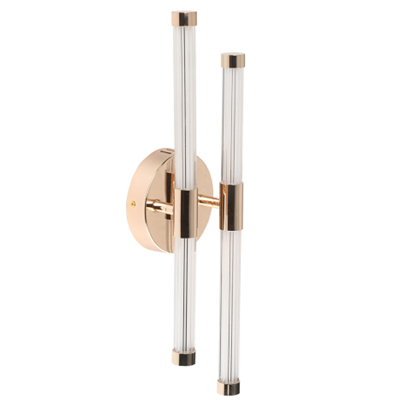 Бра с круглым основанием золотого цвета и двумя вертикальными плафонами Hex Scaffold Прозрачный Золотой в Барнауле | Loft Concept 