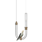 Подвесной светильник с декоративной фигуркой птицы на прозрачной изогнутой трубке Ganthea варинант исполнения - 1 | Loft Concept в Барнауле