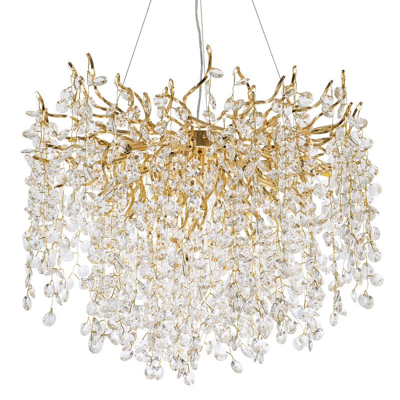 Люстра с хрустальными подвесками на металлических ветках Fairytree Light Gold Chandelier 14 Золотой Прозрачный в Барнауле | Loft Concept 