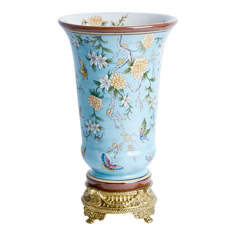 Ваза из голубого фарфора с бронзовыми элементами Blue Garden Бронза Мульти Голубой в Барнауле | Loft Concept 