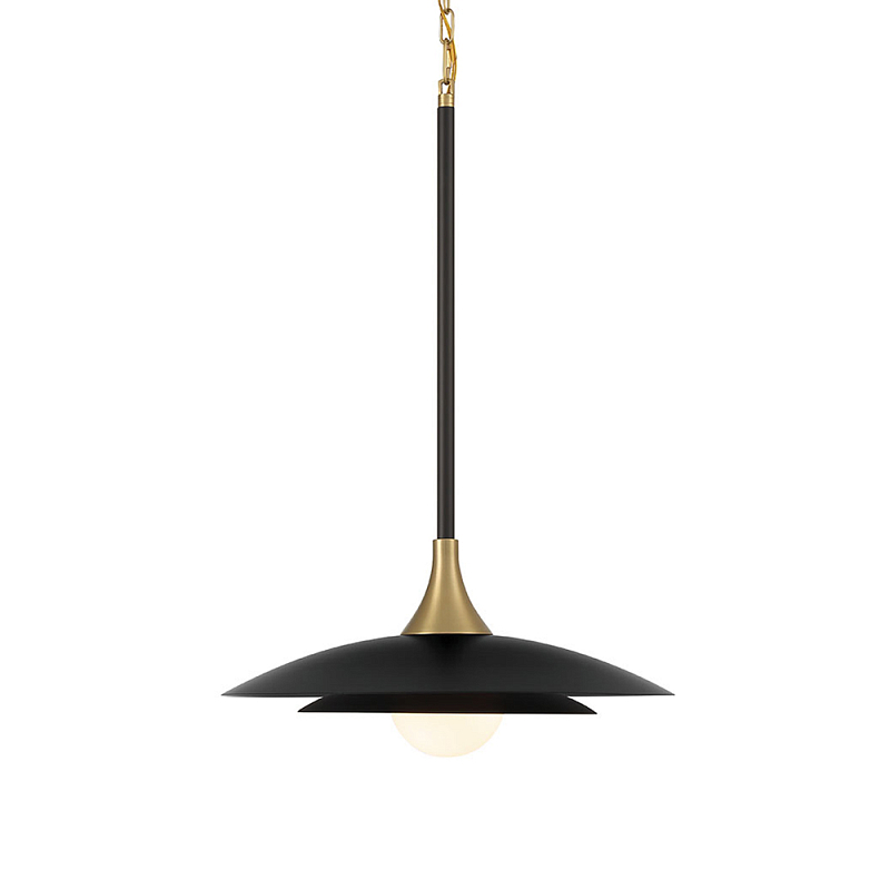 Подвесной светильник с плафоном в форме плоского купола и белой шарообразной лампой Eurofase Черный Белый Золотой в Барнауле | Loft Concept 