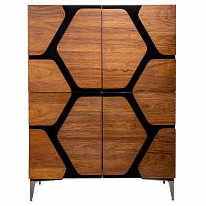 Высокий комод с узором из шпона на фасаде Sahara