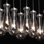 Люстра с 9-ю прозрачными плафонами из стекла в форме капли на прямоугольном потолочном основании цвета хром Lucid Rain  варинант исполнения - 5 | Loft Concept в Барнауле