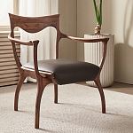 Стул деревянный с мягким сиденьем из коричневой натуральной кожи Moon Walnut Furniture варинант исполнения - 1 | Loft Concept в Барнауле