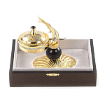 Икорница с декором "Стерлядка на ракушке" с гравировкой на подставке из натурального камня Обсидиан Decorative Cavair Dishes варинант исполнения - 4 | Loft Concept в Барнауле