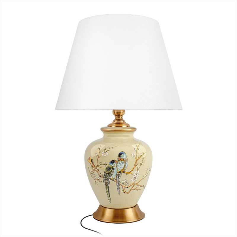 Настольная лампа бежевая с изображением птиц Slip Away Белый Бежевый Мульти в Барнауле | Loft Concept 