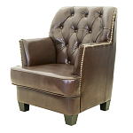 Кресло кожаное c мягкими подлокотниками на 4-х деревянных ножках из массива березы Joseph Armchair brown варинант исполнения - 2 | Loft Concept в Барнауле