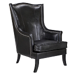 Кресло из натуральной кожи на 4-х деревянных ножках из массива бука Daniel Leather Armchair black варинант исполнения - 1 | Loft Concept в Барнауле