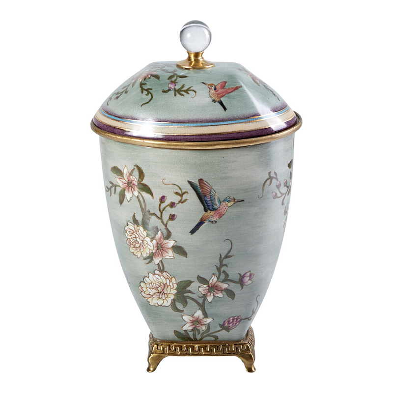 Ваза с крышкой и цветочным узором Genuine Chinese Classics Серый Мульти Бронза в Барнауле | Loft Concept 