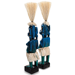 Комплект из 2-х деревянных статуэток Asmat Straw Headdress Statuettes Blue Tattoo варинант исполнения - 2 | Loft Concept в Барнауле