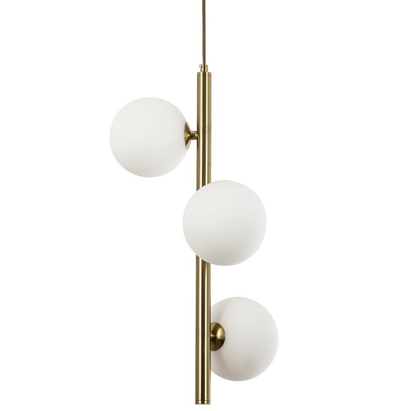 Подвесной светильник с 3-мя сферическими плафонами из матового стекла Pearls Suspension Brass Tube Hanging Lamp Белое матовое стекло Латунь Подвесной светильник с 3-мя сферическими плафонами из матового стекла Pearls Suspension Brass Tube Hanging Lamp Белое матовое стекло Латунь в Барнауле | Loft Concept