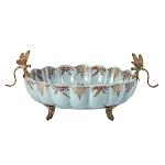 Чаша из голубого фарфора на бронзовых ножках с рисунком цветов и фигурками стрекоз Blue Garden варинант исполнения - 1 | Loft Concept в Барнауле