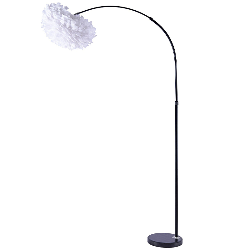 Изогнутый торшер с декором в виде перьев Plumage White Floor Lamp Белый Черный Изогнутый торшер с декором в виде перьев Plumage White Floor Lamp Белый Черный в Барнауле | Loft Concept