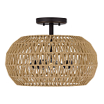 Потолочный светильник с плафоном из плетеного джута и черным каркасом Quoizel варинант исполнения - 2 | Loft Concept в Барнауле