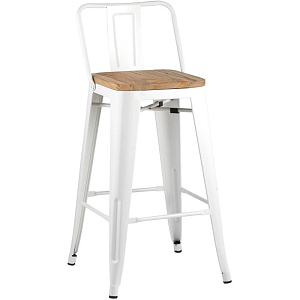 Барный Стул Tolix Белый Глянцевый Металл Деревянное Сидение