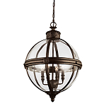 Подвесной светильник бронзового цвета с прозрачным стеклянным плафоном в форме шара в индустриальном стиле на цепи 4 лампы Feiss варинант исполнения - 1 | Loft Concept в Барнауле