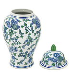 Ваза с крышкой и зелено-голубым рисунком на белом фоне 51 см Blue & White Ornament варинант исполнения - 2 | Loft Concept в Барнауле